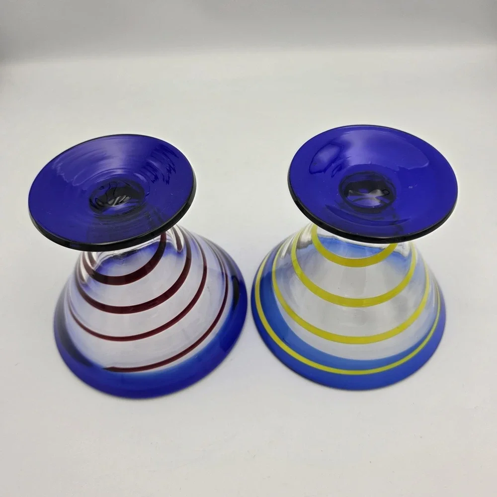 2 Kosta Boda Royal Caribbean Spiral Margarita Martini Glasses Swirl Red Yellow